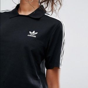 Adidas Originals Black Three Stripe Polo Tee shirt